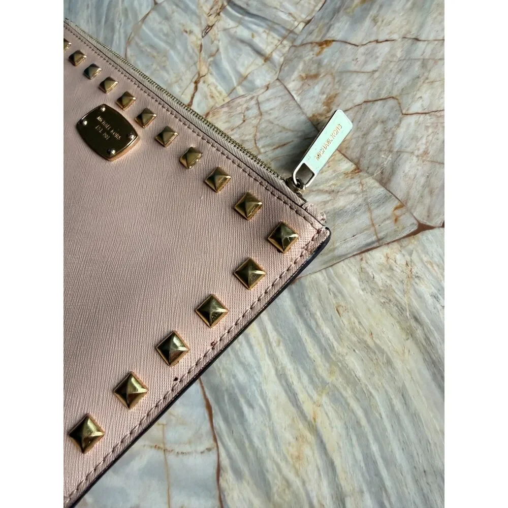 Michael Kors Sandrine Studded Large Zip Clutch Ballet - Picture 2 of 8